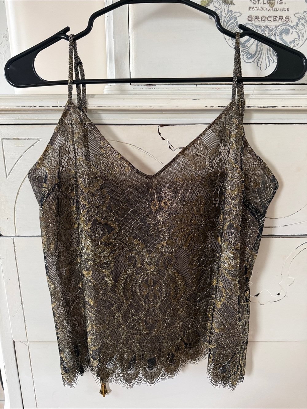 Lace Cami Tank Top in Gold and Black